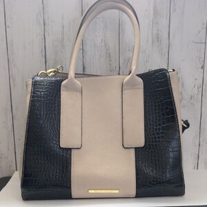 Steve Madden Satchel Two Tone Croc Embossed Cross Body Handbag Gold Tone